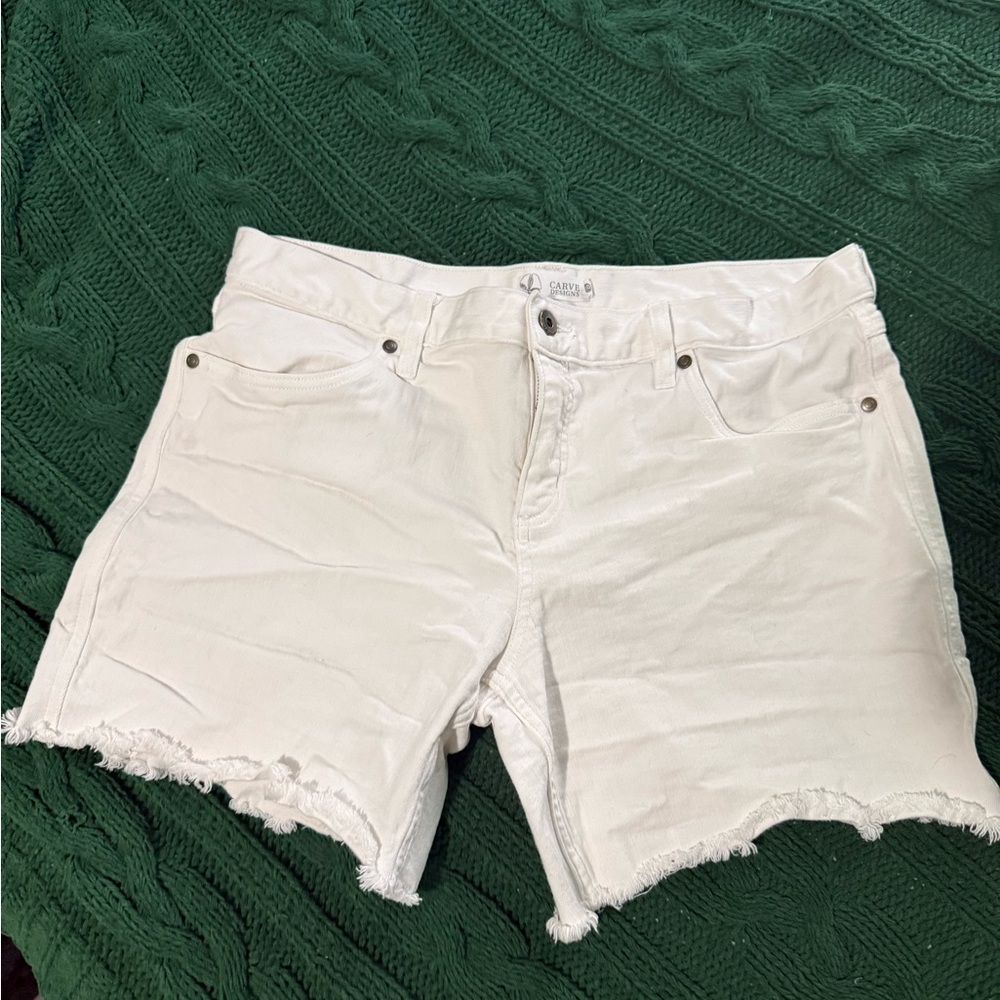 Zara White Jean Shorts Distressed Frayed Hem